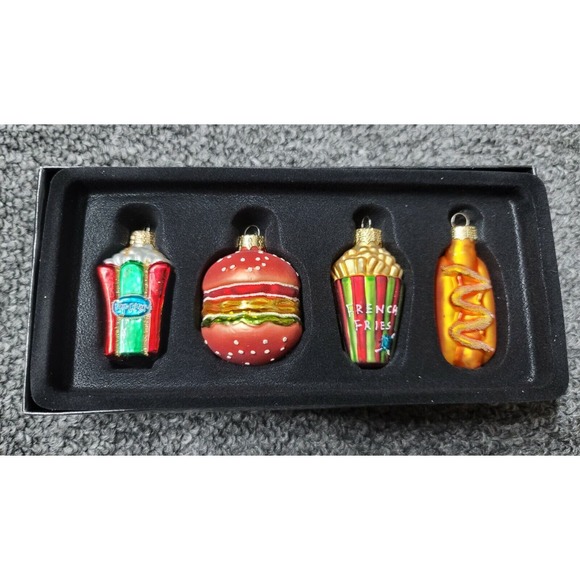 One Hundred 80 Degrees Food Themed Christmas Ornament Set of 4 Fries Hamburger - Picture 2 of 4